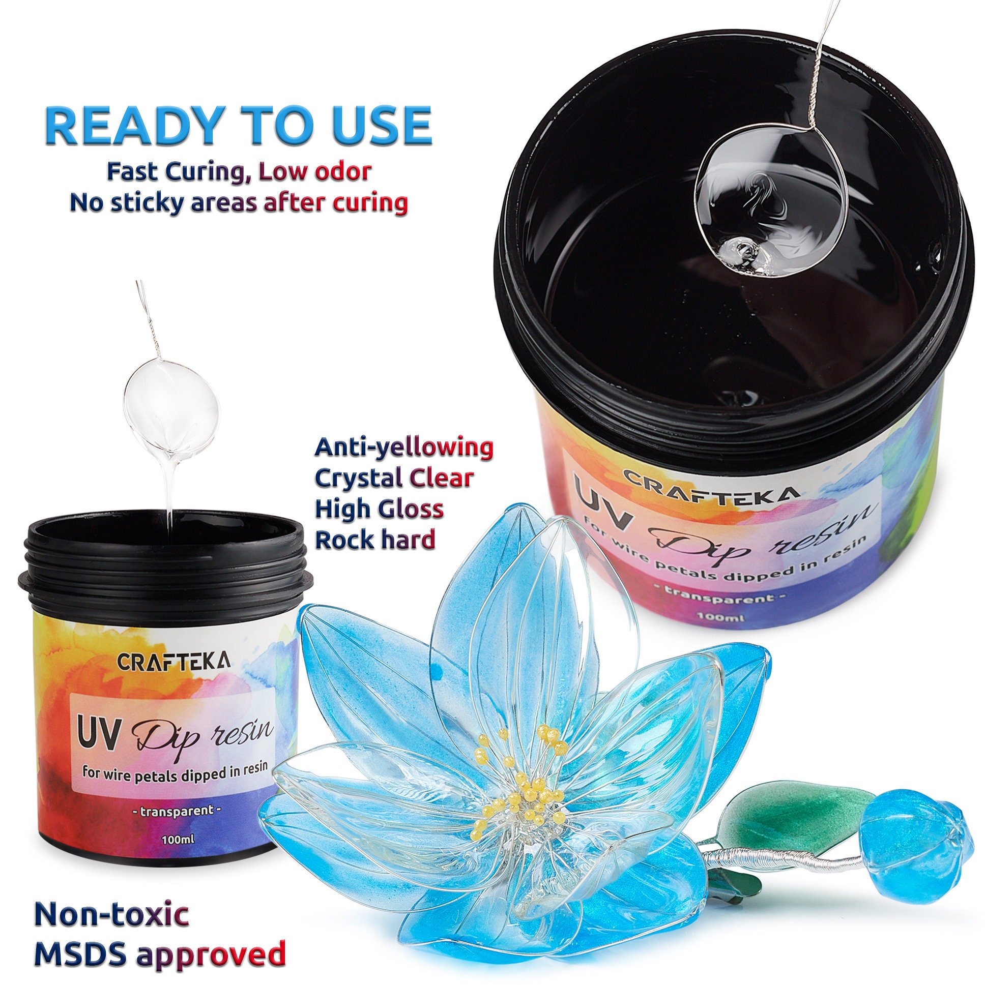 UV DIP RESIN for Wire Flower Shapes and Glazing, 100ml, Transparent 