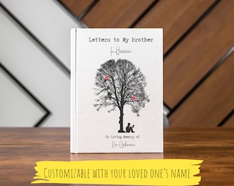 Lettere a mio fratello Diario personalizzato - Copertina rigida - In memoria amorevole - Albero cardinale - Nome personalizzato - Diario del dolore - Regalo di simpatia