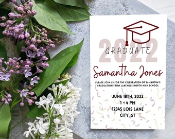 Custom Graduation Party Invitation, Personalized Grad Party Card, Printed Paper Invitation, Custom Printed Graduation Graduate Invitation