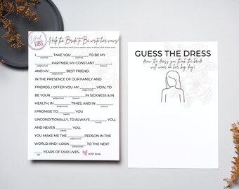 Digital Bridal Shower Games, Guess the Dress, Wedding Mad Libs, Digital Wedding Shower Games, Floral Bridal Shower, 5x7