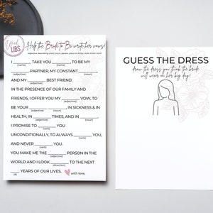 Brautdusche Spiele, Bachelorette Party Spiel, Gedruckte Wed Libs, Errate das Kleid, Braut Mad Libs, Gedruckte Brautparty Hochzeit Event Karte