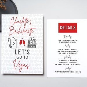 Bachelorette Weekend, Printed Bachelorette Agenda, Las Vegas Bachelorette, 4x6", 5x7", Bachelorette Weekend Itinerary