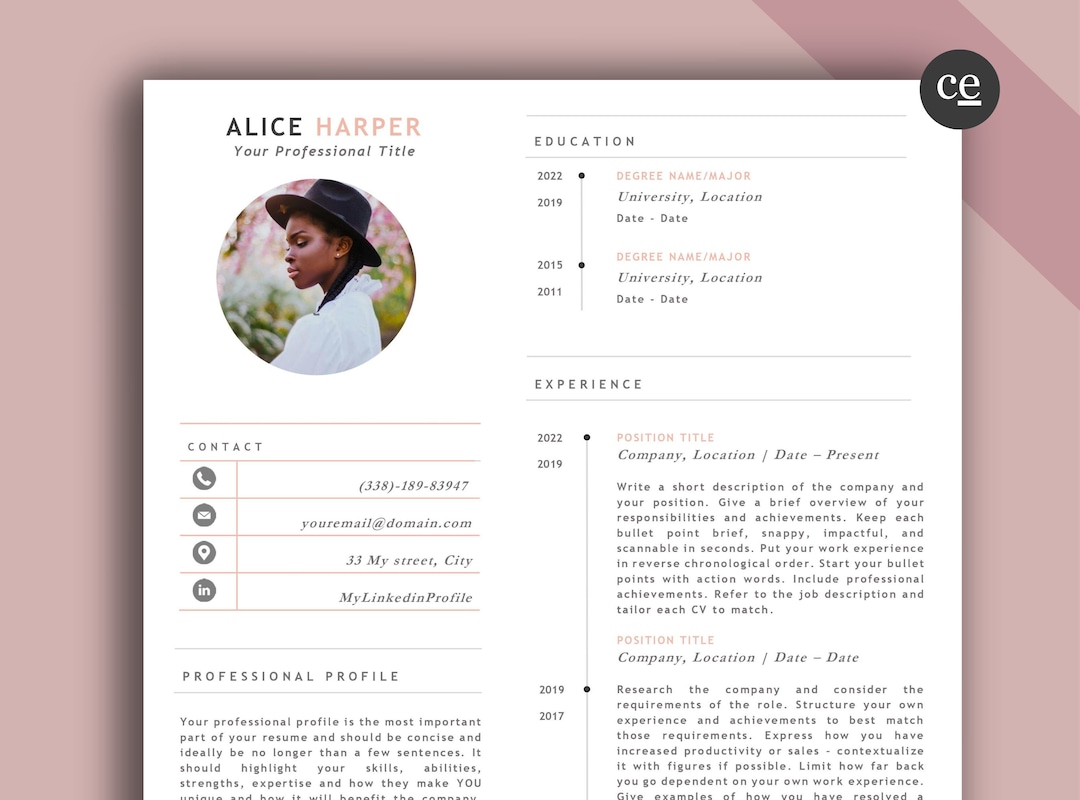 Modern Resume Template for Word Minimalist Clean Resume Cover Letter ...