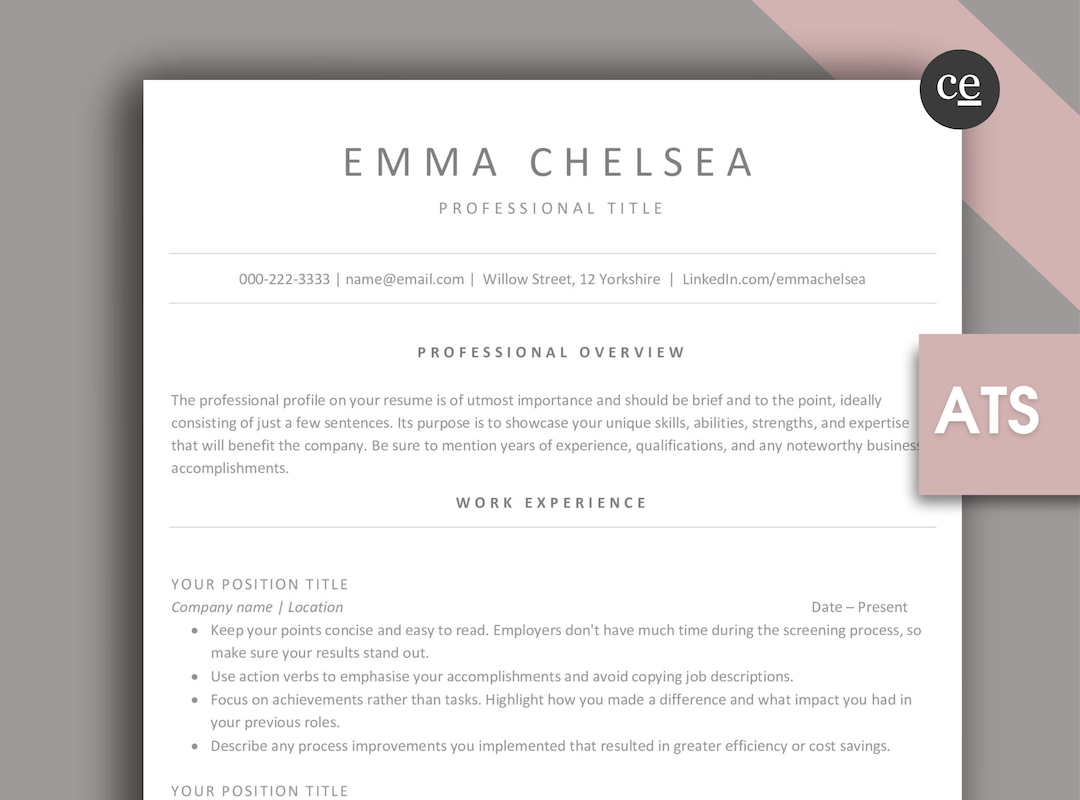 ATS Resume Template for Word & Pages Modern Professional Resume With ...