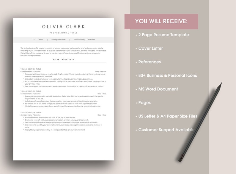 ATS Friendly Resume Template for Word & Pages Clean Modern Resume Cover ...