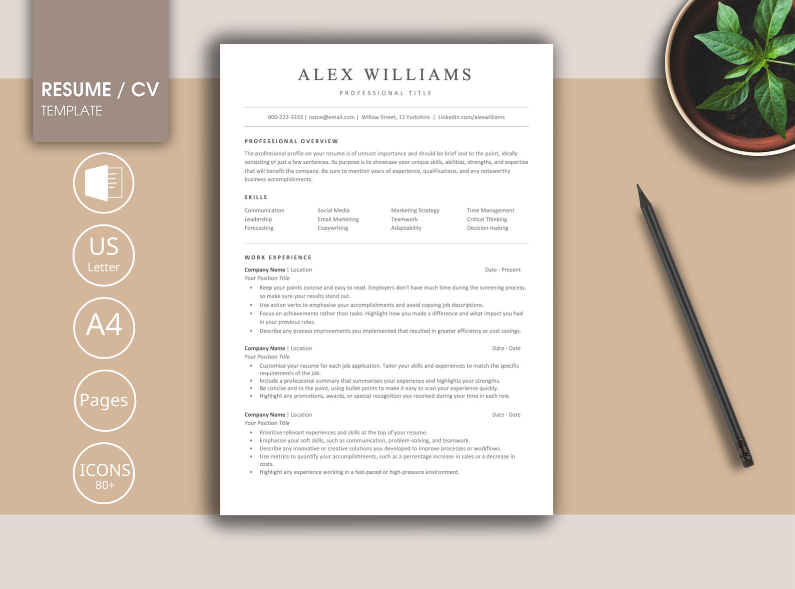 ATS Friendly Resume Template for Word Resume Cover Letter ATS CV Modern ...