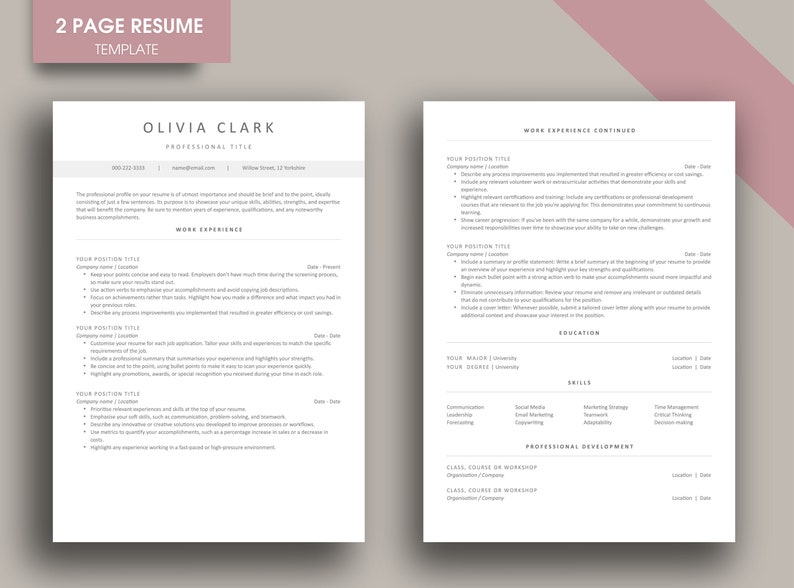 ATS Friendly Resume Template for Word Resume Cover Letter and ...