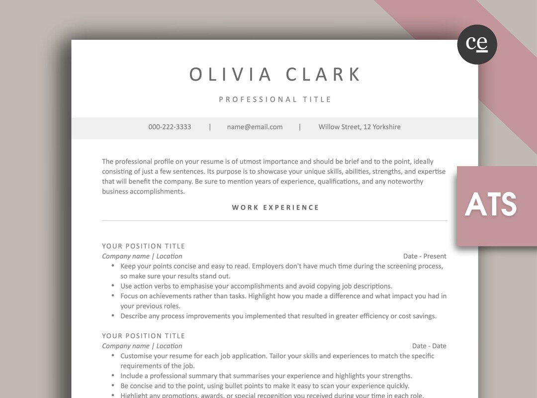 ATS Friendly Resume Template for Word & Pages Clean Modern Resume Cover ...