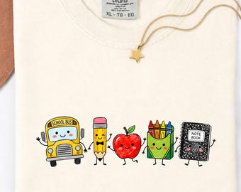 Funny Teacher Life Shirt, Back To School Gift, Preschool Teacher School Supplies T-shirt, Crayon Apple Pencil Notebook Shirt, Kids tee