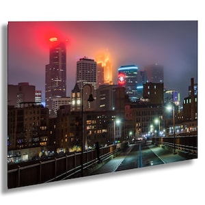 Minneapolis Skyline Print: Misty Evening from Stone Arch Bridge