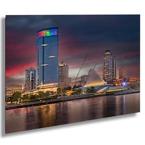 Milwaukee Skyline with Milwaukee Art Museum and Northwestern Mutual Tower, Milwaukee Skyline Print, Milwaukee WI Canvas/Paper/Acrylic/Metal