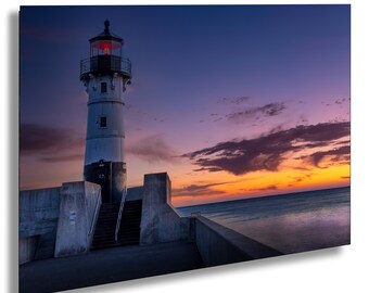 Duluth North Pier Lighthouse Sunrise Print: Lake Superior, Minnesota