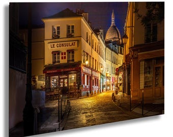 Le Consulat Café at Blue Hour, Montmartre Paris – Paris Street Photography Print, Romantic France Wall Art, Travel Decor