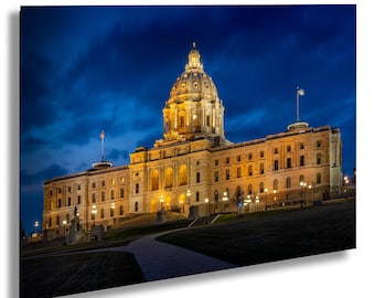 Minnesota State Capitol Wall Art – St. Paul Landmark Photography Print – Blue Hour Cityscape – Midwest Architecture Home Decor