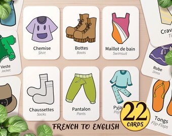 Italian & English Clothes Flashcards for Kids | Printable Italian Montessori Toddler Preschool Pre-K Homeschool Language Learning Activity