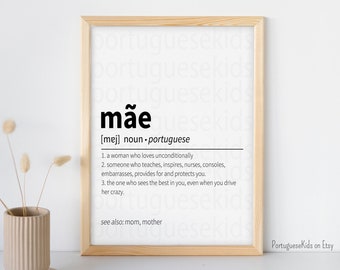 Mãe Definition Print | Gifts for Mom | Gifts for Her | Brazil Portugal Printable Wall Art | Portuguese & Brazilian New Mom | Family Dia da