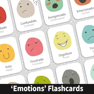 Bilingual Spanish and English Flashcards to help parents who homeschool to teach their children how to speak Spanish for sale on Etsy.
