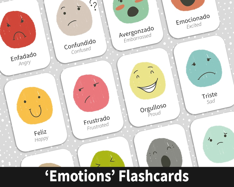 Bilingual Spanish and English Flashcards to help parents who homeschool to teach their children how to speak Spanish for sale on Etsy.