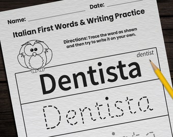 79 Italian Writing Practice Worksheet for Kids | Printable Italian First Word Vocabulary Worksheets | Classroom Homeschool Language PDF Page