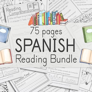 Spanish Reading Bundle, 75 Pages | Spanish Homeschool Worksheets for Age 5+ | Printable Spanish Kid Learn to Read Bilingual Book Activity