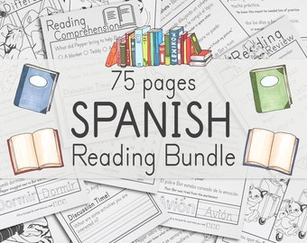Spanish Reading Bundle, 75 Pages | Spanish Homeschool Worksheets for Age 5+ | Printable Spanish Kid Learn to Read Bilingual Book Activity