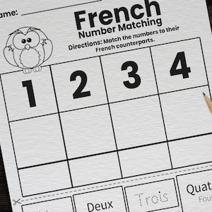 1-20 French Number Matching Worksheets for Kids | 5 Printable French Counting Vocabulary Worksheets | Classroom Homeschool Language Pages