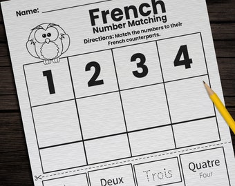 1-20 French Number Matching Worksheets for Kids | 5 Printable French Counting Vocabulary Worksheets | Classroom Homeschool Language Pages