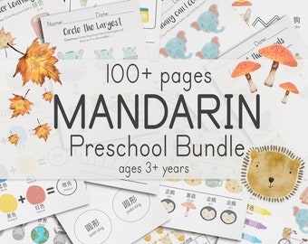 Mandarin Chinese PreK + K Bundle, 100+ Pages | Preschool & Kindergarten Worksheets for Ages 3+ | Printable Kids Quiet Book Workbook Activity