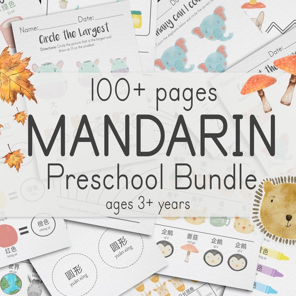 Mandarin Chinese PreK + K Bundle, 100+ Pages | Preschool & Kindergarten Worksheets for Ages 3+ | Printable Kids Quiet Book Workbook Activity