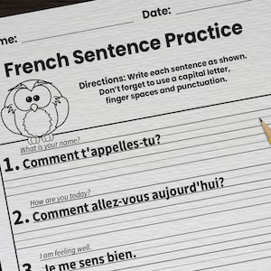 10 French Sentence Practice Worksheets for Kids | Printable French Bilingual Writing Worksheets | 1st-3rd Grade Homeschool Classroom Pages