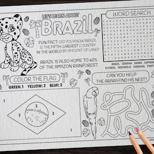 Kids Brazil Activity Sheet | Printable Child Worksheet Activity | Brazilian Coloring Mat Activity Page | Portuguese Learning Coloring Craft