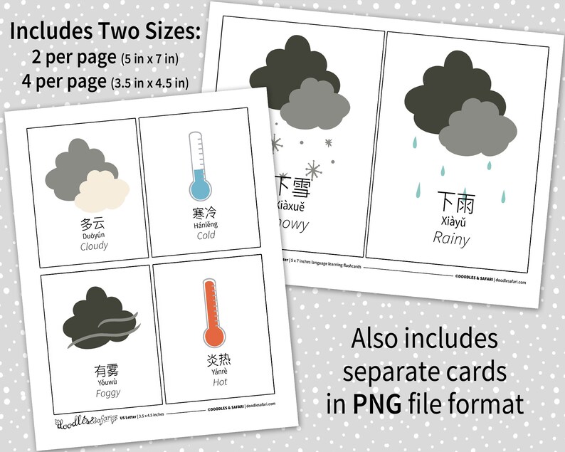 Weather in Mandarin Chinese & English: Bilingual Flashcards for Kids ...