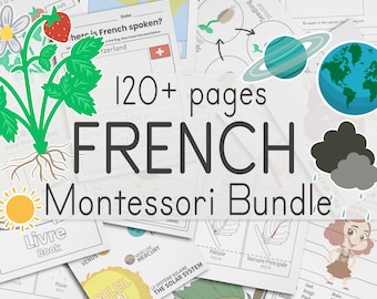French Montessori Language Bundle | 120+ French Science, Geography, Art, Sensorial Printable Flashcard, Activity Page, Worksheets for Kids