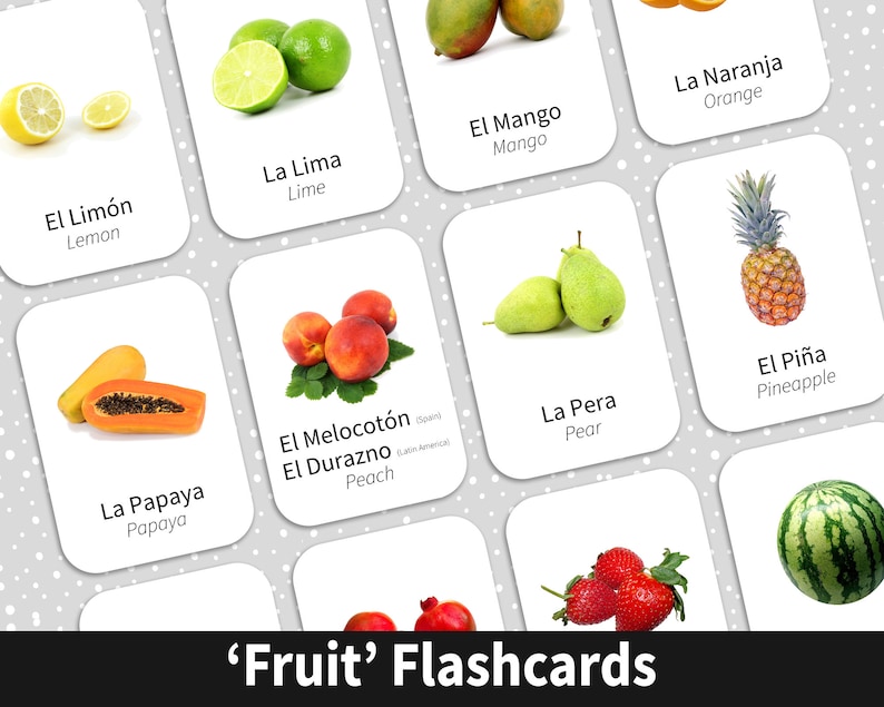 Bilingual Spanish and English Flashcards to help parents who homeschool to teach their children how to speak Spanish for sale on Etsy.