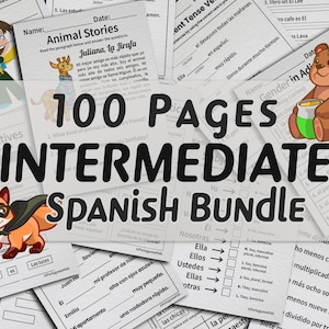 Spanish Intermediate Worksheet Bundle | 100 Spanish Vocabulary Worksheets for Kids | Printable Spanish Classroom Activity Coloring Book Page