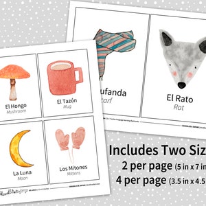 Bilingual Spanish and English Flashcards to help parents who homeschool to teach their children how to speak Spanish for sale on Etsy.