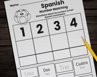 1-20 Spanish Number Matching Worksheets for Kids | 5 Printable Spanish First Word Counting Worksheets | Classroom Homeschool Language Page