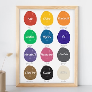 Uchinaaguchi Colors Poster Printable | Okinawan Preschool Kids Home Playroom Classroom Wall Art | Ryukyuan Toddler Educational Print Decor