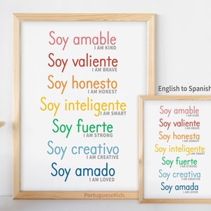 Spanish & English Affirmations Poster Printable | Preschool Spanish Kid Positive Class Inspiration Art | Spanish Toddler Child Therapy Decor