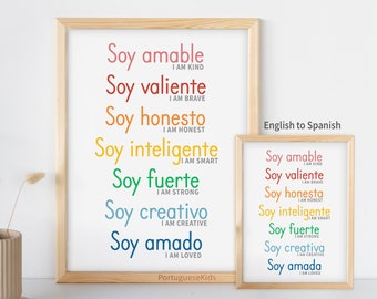 Bilingual Spanish Educational Poster | Spanish Classroom Decor | Positive Learning Print | Montessori Printable for Kids, Digital Download