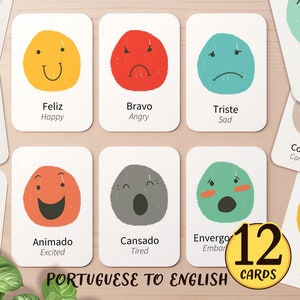 12 cartes-éclair en portugais et anglais, imprimables | Brésil Enfant préscolaire École à la maison Brésil Activités de classe | Carte flash pour tout-petit