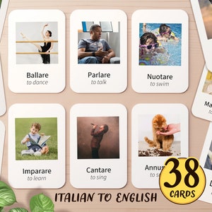 Italienisch & Englische Verben Karteikarten für Kinder | Druckbare Italienisch Kleinkind Preschool Pre-K Montessori Homeschool Sprachlernaktivität