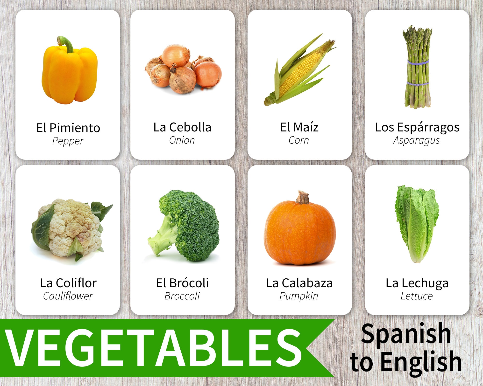 20 Spanish & English Bilingual Vegetables Flashcard Printable Etsy