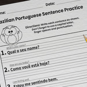 10 Brazilian Portuguese Sentence Practice Worksheets for Kids | Printable Portuguese Writing Worksheets | 1st-3rd Grade ELA Homeschool Pages