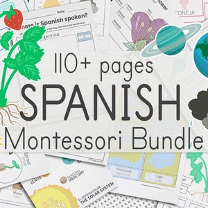 Spanish Montessori Language Bundle | 110+ Spanish Science, Geography, Art, Sensorial Printable Flashcard, Activity Page, Worksheets for Kids