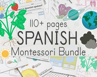 Spanish Montessori Language Bundle | 110+ Spanish Science, Geography, Art, Sensorial Printable Flashcard, Activity Page, Worksheets for Kids
