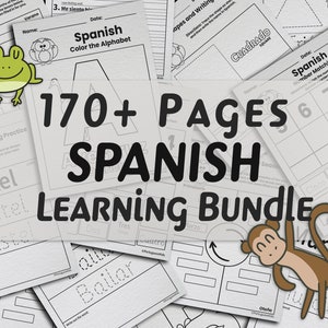 Spanish Worksheet Learning Bundle | 170+ Spanish Vocabulary Worksheets for Kids | Printable Spanish Classroom Activity Coloring Book Pages