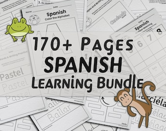 Spanish Worksheet Learning Bundle | 170+ Spanish Vocabulary Worksheets for Kids | Printable Spanish Classroom Activity Coloring Book Pages