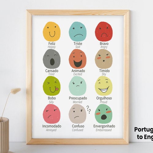Portuguese & English Emotions Poster Printable Preschool - Etsy