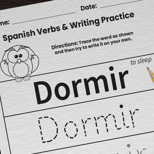 59 Hojas de trabajo de práctica de verbos en español para niños / Hojas de trabajo de vocabulario de primeras palabras en español imprimibles / Página en PDF de idioma para la educación en el hogar en el aula